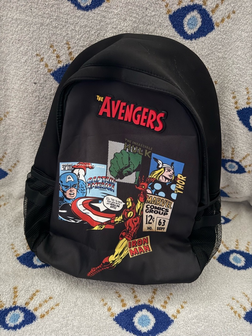 Disney Black Avengers Comic Panel Backpack with Red Logo